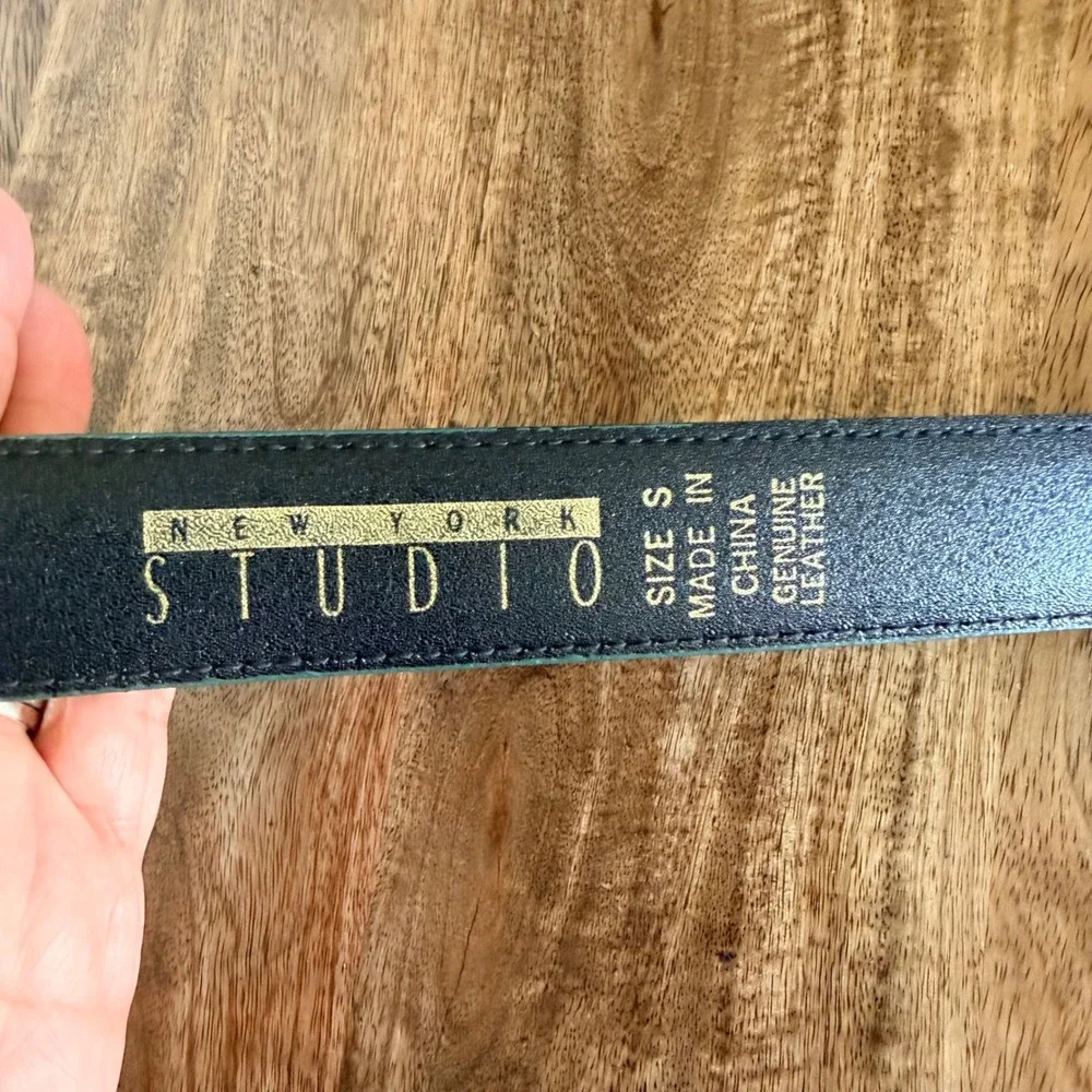 New York Studio Leather Belt Womens S Teal Green Gold Buckle Classic Minimalist